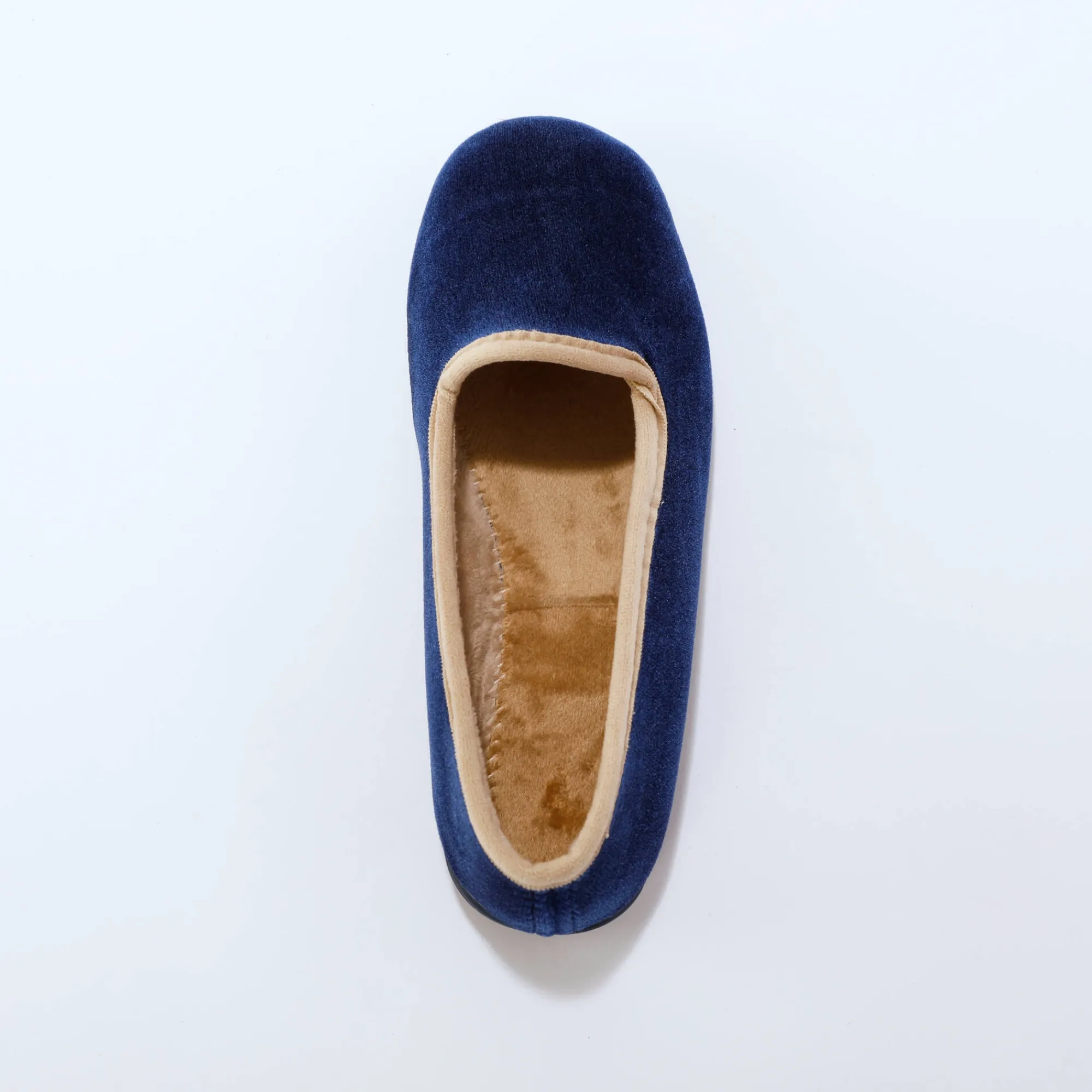 Sloffen|Sloffen<Blancheporte Pantoffels in velours, contrastbiesje marineblauw