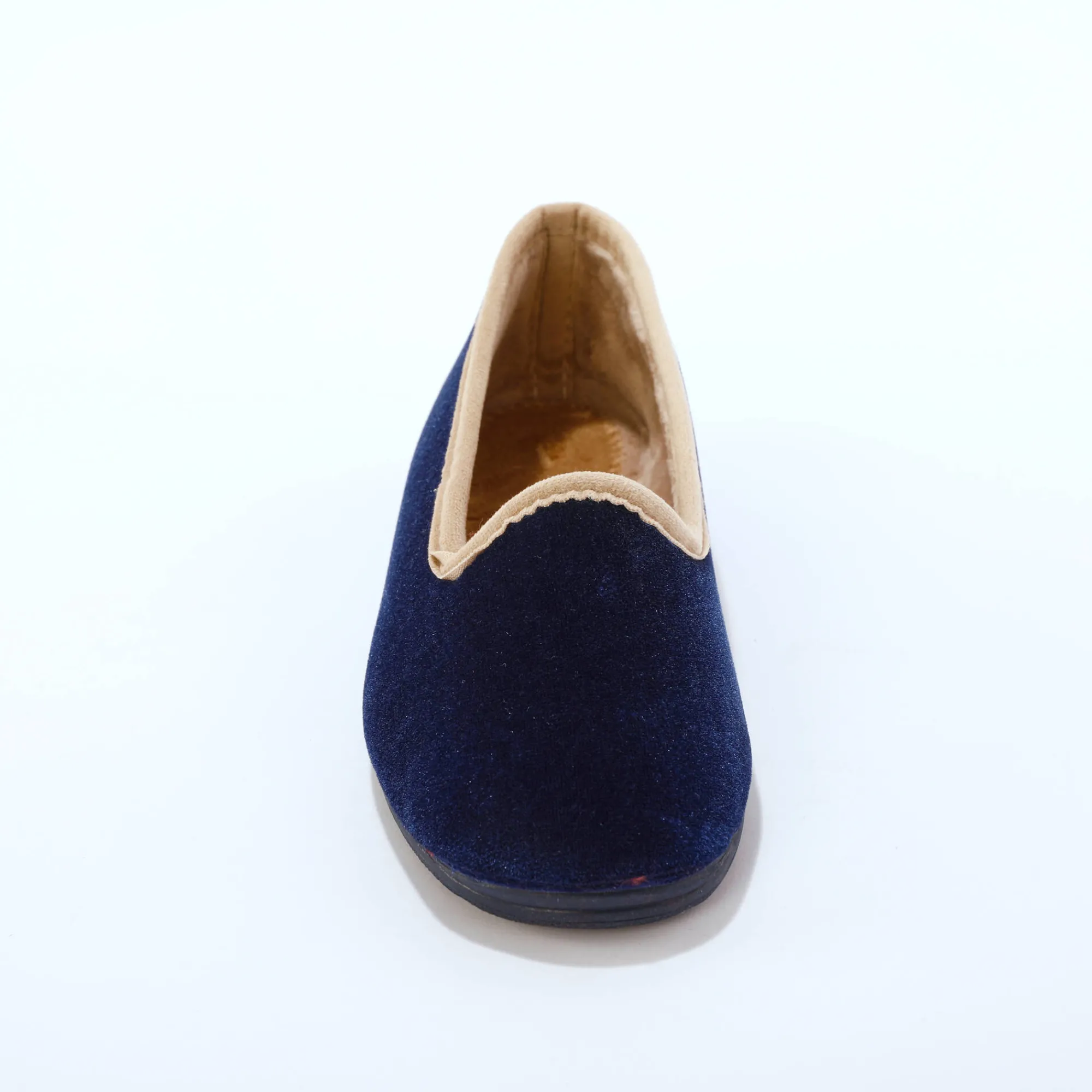 Sloffen|Sloffen<Blancheporte Pantoffels in velours, contrastbiesje marineblauw