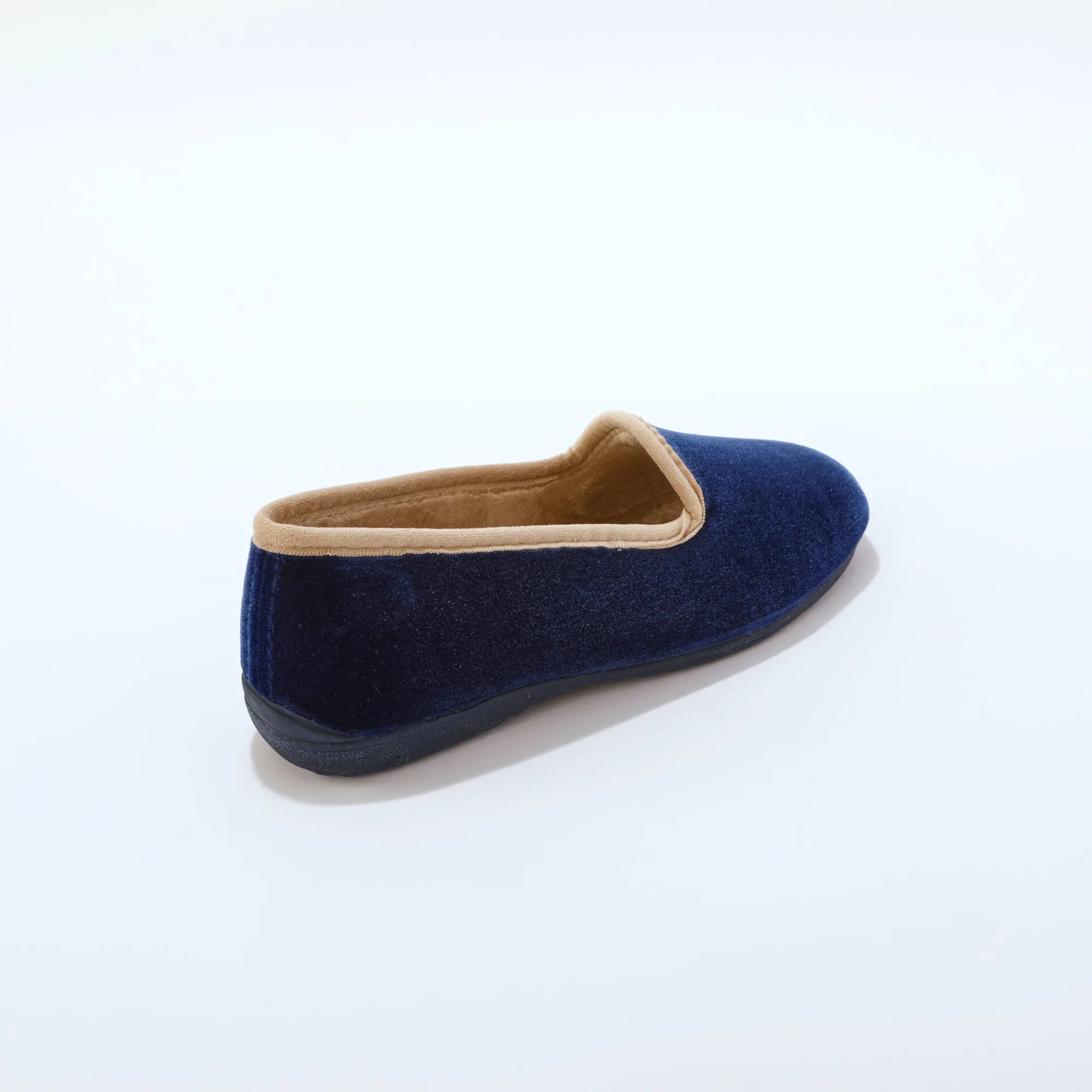 Sloffen|Sloffen<Blancheporte Pantoffels in velours, contrastbiesje marineblauw