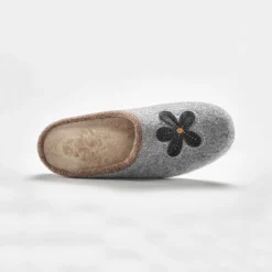 Sloffen|Sloffen<Blancheporte Pantoffels met opgelegde bloem - comfortabele breedte chiné grijs