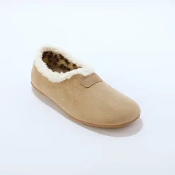 Sloffen|Sloffen<Blancheporte Pantoffels met rand, binnenkant met luipaardprint beige