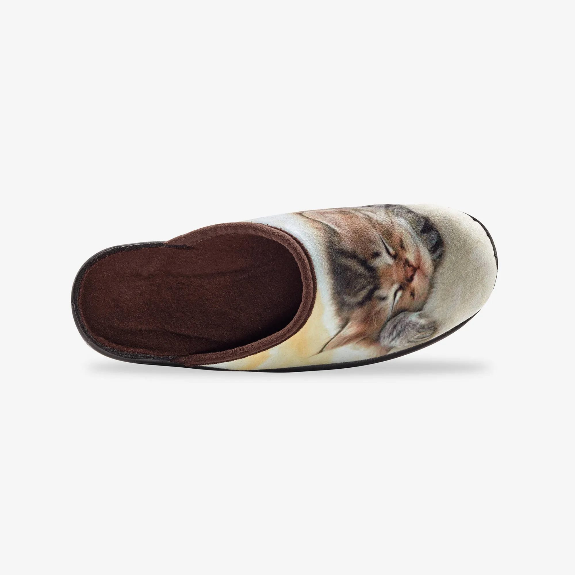 Sloffen|Sloffen<Blancheporte Pantoffels met "slapende kitten" fotoprint beige / bruin