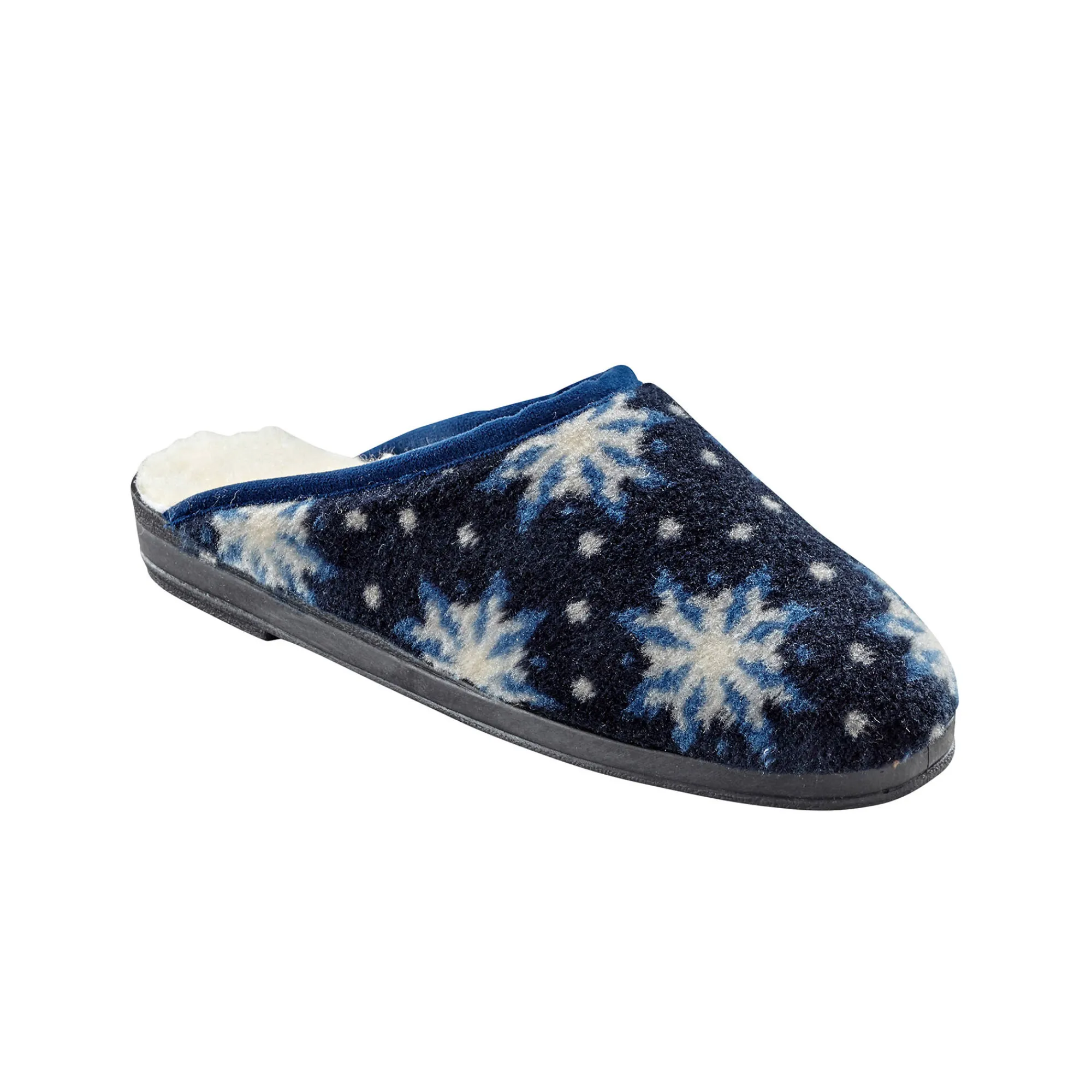Sloffen|Sloffen<Blancheporte Pantoffels met sneeuwvlokkenmotief - wolvoering marine