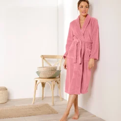 Peignoir En Kamerjas<Blancheporte Peignoir in fleece met pluchetouch - 115 cm lang, lange mouwen poederroze