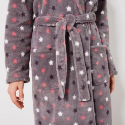 Peignoir En Kamerjas<Blancheporte Peignoir in fleece met pluchetouch - 130 cm lang, lange mouwen grijs / roze