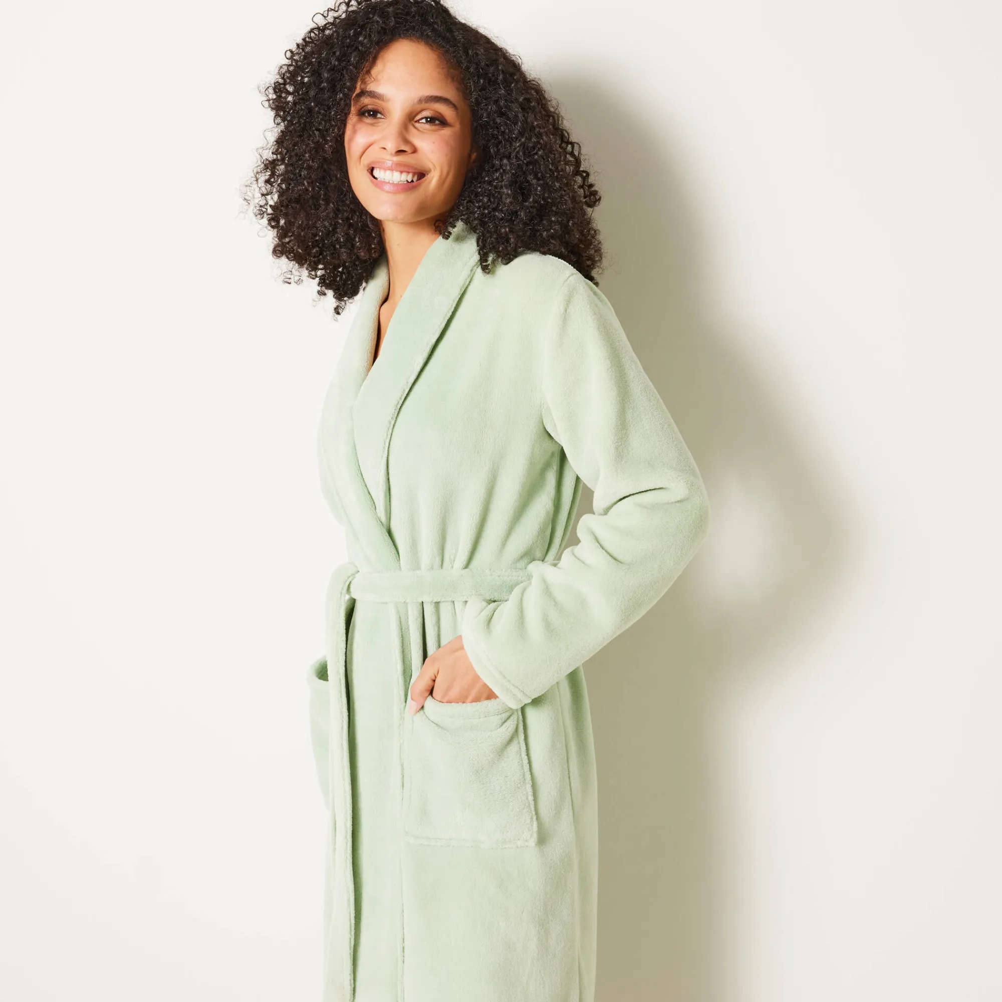 Peignoir En Kamerjas<Blancheporte Peignoir in fleece met pluchetouch - 115 cm lang, lange mouwen linde