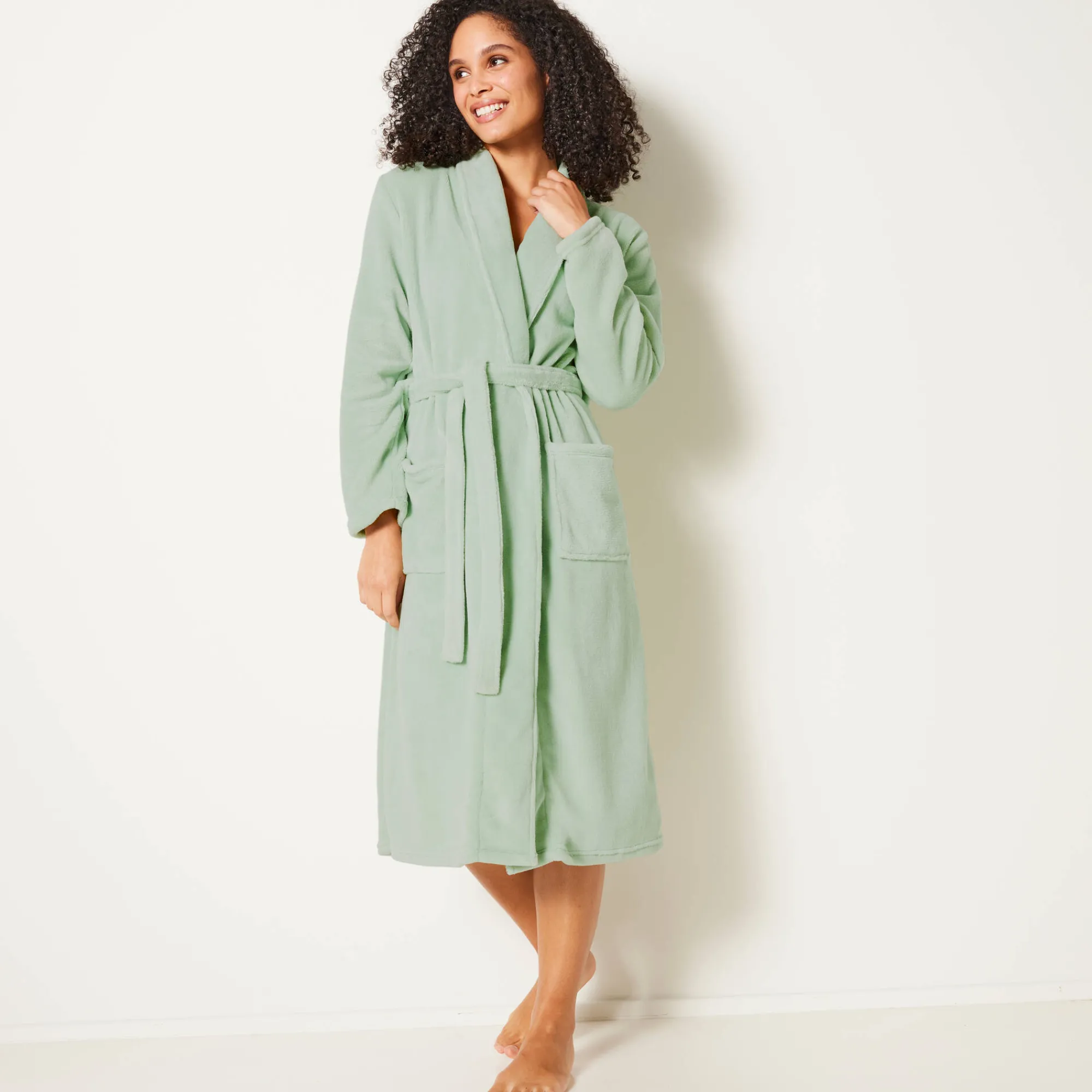 Peignoir En Kamerjas<Blancheporte Peignoir in fleece met pluchetouch - 115 cm lang, lange mouwen linde