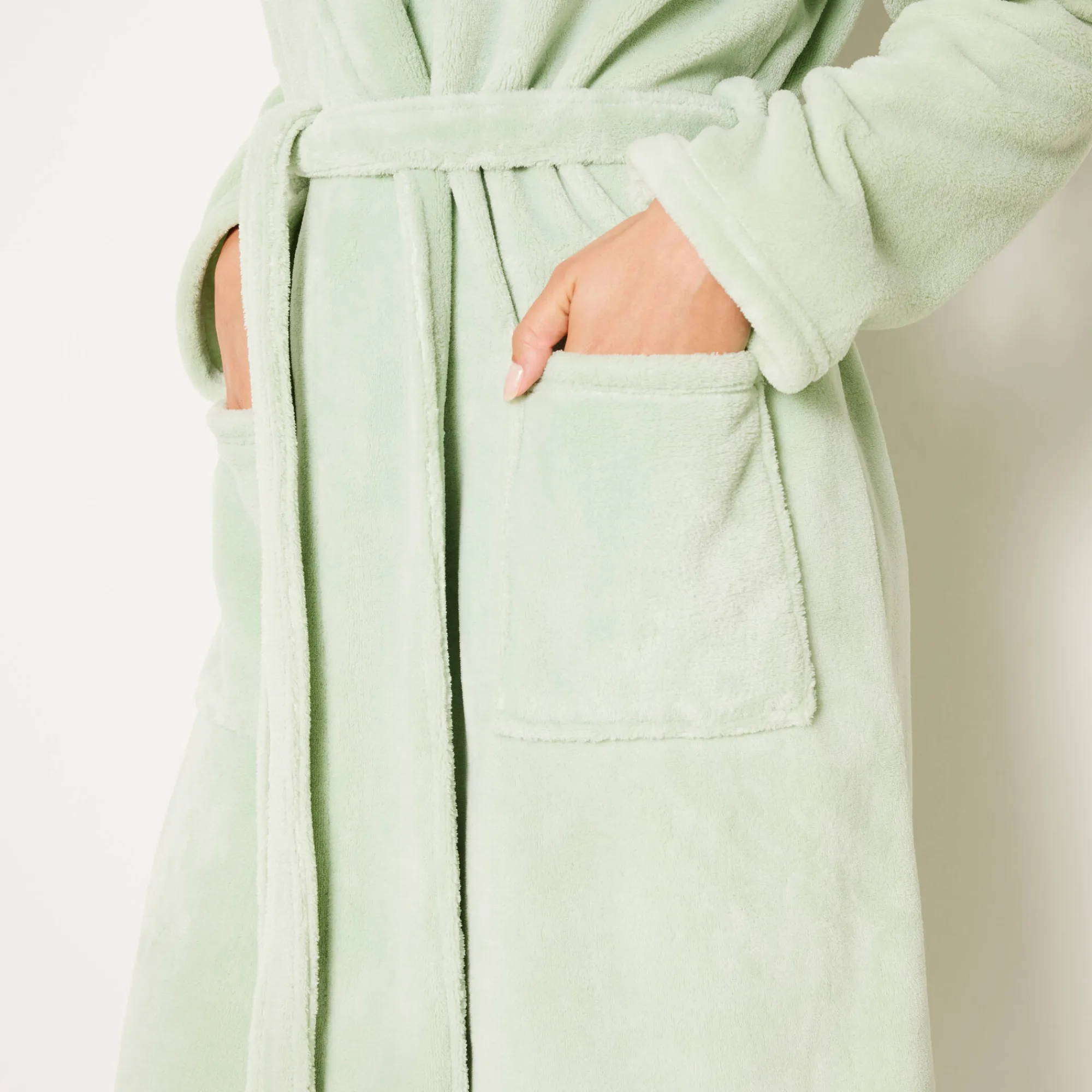 Peignoir En Kamerjas<Blancheporte Peignoir in fleece met pluchetouch - 115 cm lang, lange mouwen linde
