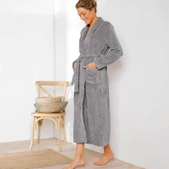 Peignoir En Kamerjas<Blancheporte Peignoir in fleece met pluchetouch - 130 cm lang, lange mouwen grijs