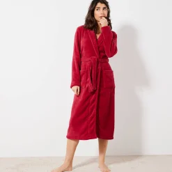 Peignoir En Kamerjas<Blancheporte Peignoir in fleece met pluchetouch - 115 cm lang, lange mouwen kersenrood