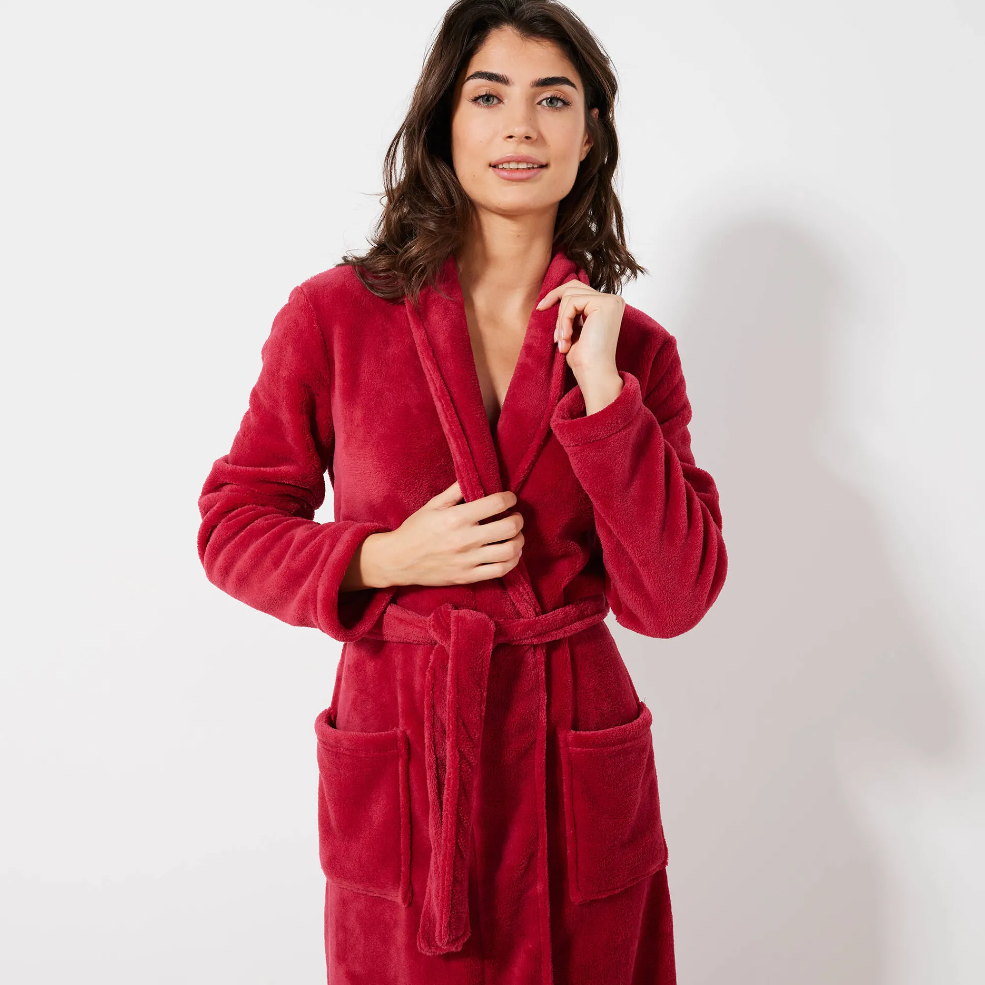 Peignoir En Kamerjas<Blancheporte Peignoir in fleece met pluchetouch - 115 cm lang, lange mouwen kersenrood