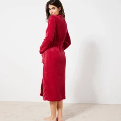 Peignoir En Kamerjas<Blancheporte Peignoir in fleece met pluchetouch - 115 cm lang, lange mouwen kersenrood