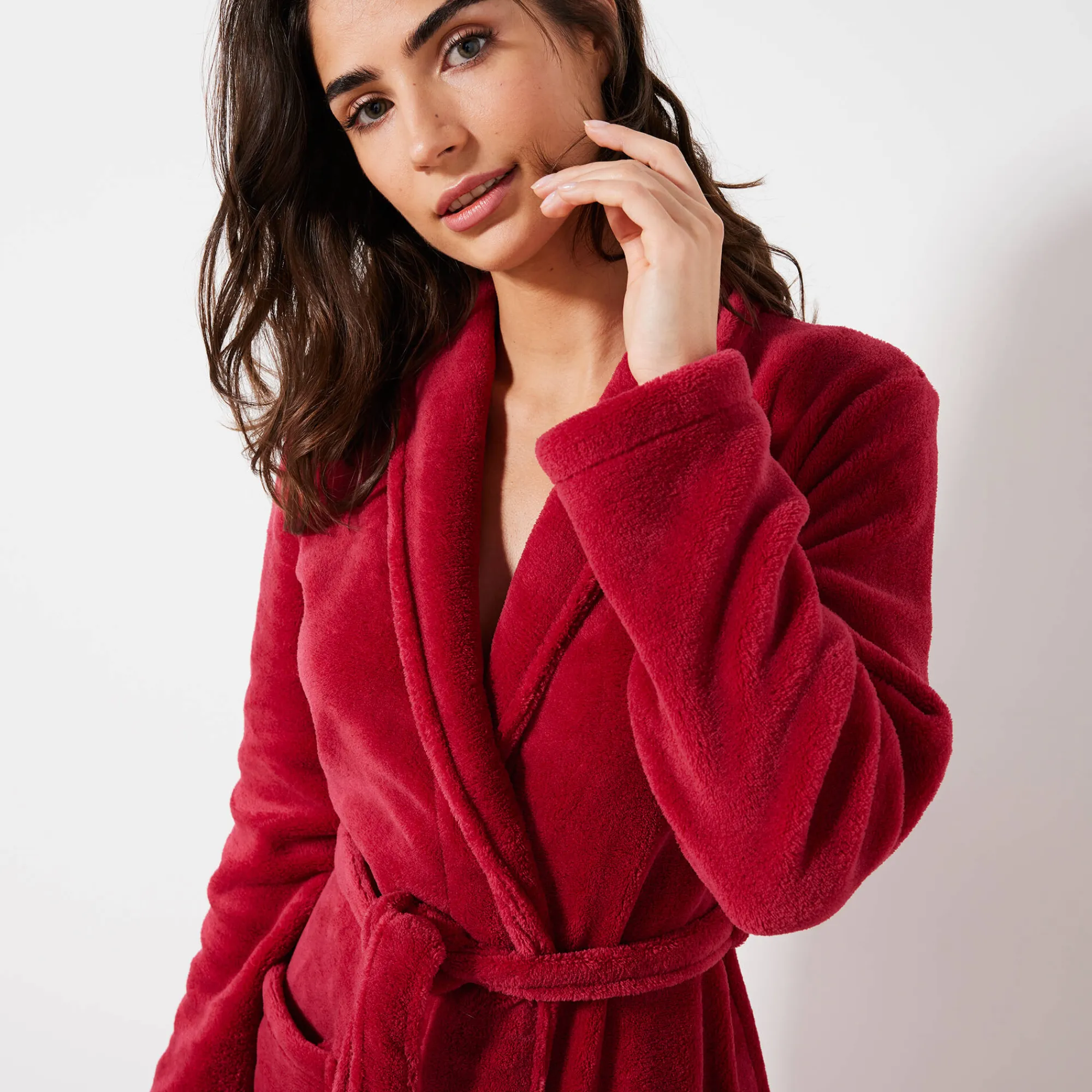 Peignoir En Kamerjas<Blancheporte Peignoir in fleece met pluchetouch - 115 cm lang, lange mouwen kersenrood