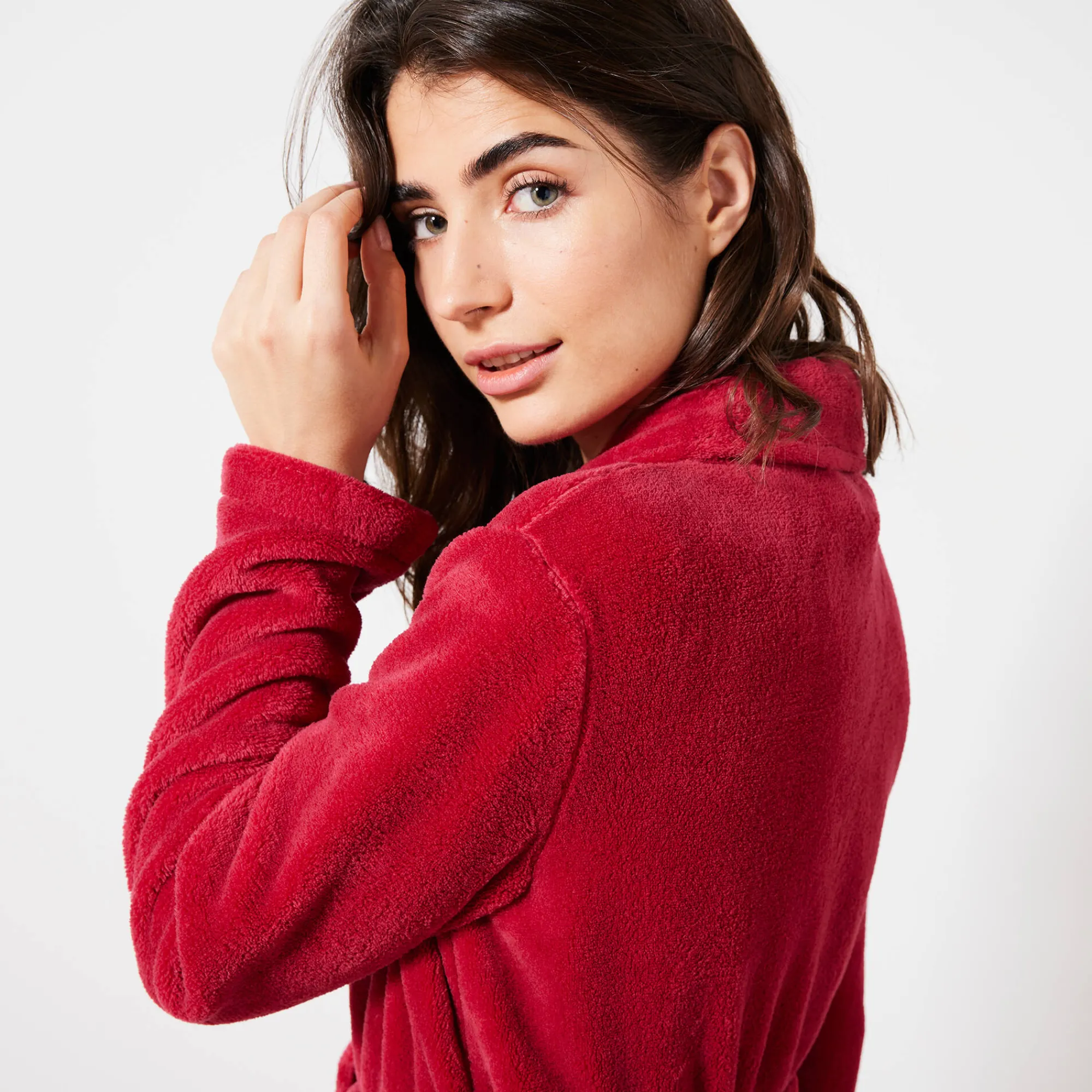 Peignoir En Kamerjas<Blancheporte Peignoir in fleece met pluchetouch - 115 cm lang, lange mouwen kersenrood