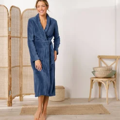 Peignoir En Kamerjas<Blancheporte Peignoir in fleece met pluchetouch - 115 cm lang, lange mouwen blauw
