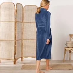 Peignoir En Kamerjas<Blancheporte Peignoir in fleece met pluchetouch - 115 cm lang, lange mouwen blauw