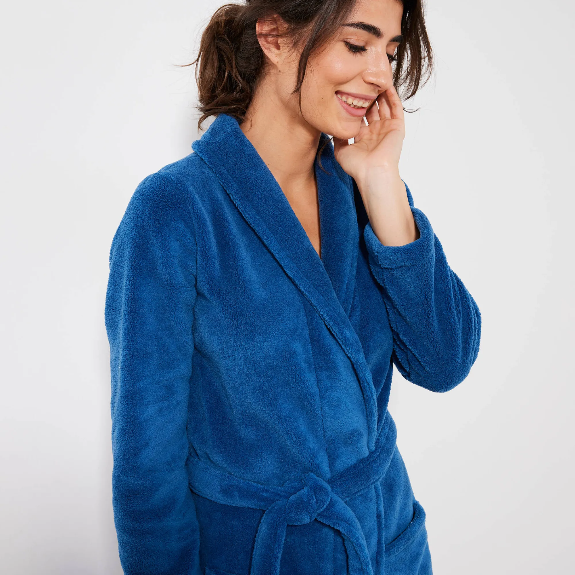 Peignoir En Kamerjas<Blancheporte Peignoir in fleece met pluchetouch - 130 cm lang, lange mouwen blauw