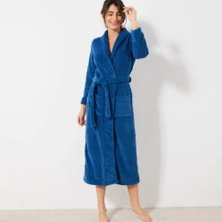 Peignoir En Kamerjas<Blancheporte Peignoir in fleece met pluchetouch - 130 cm lang, lange mouwen blauw