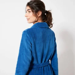Peignoir En Kamerjas<Blancheporte Peignoir in fleece met pluchetouch - 130 cm lang, lange mouwen blauw