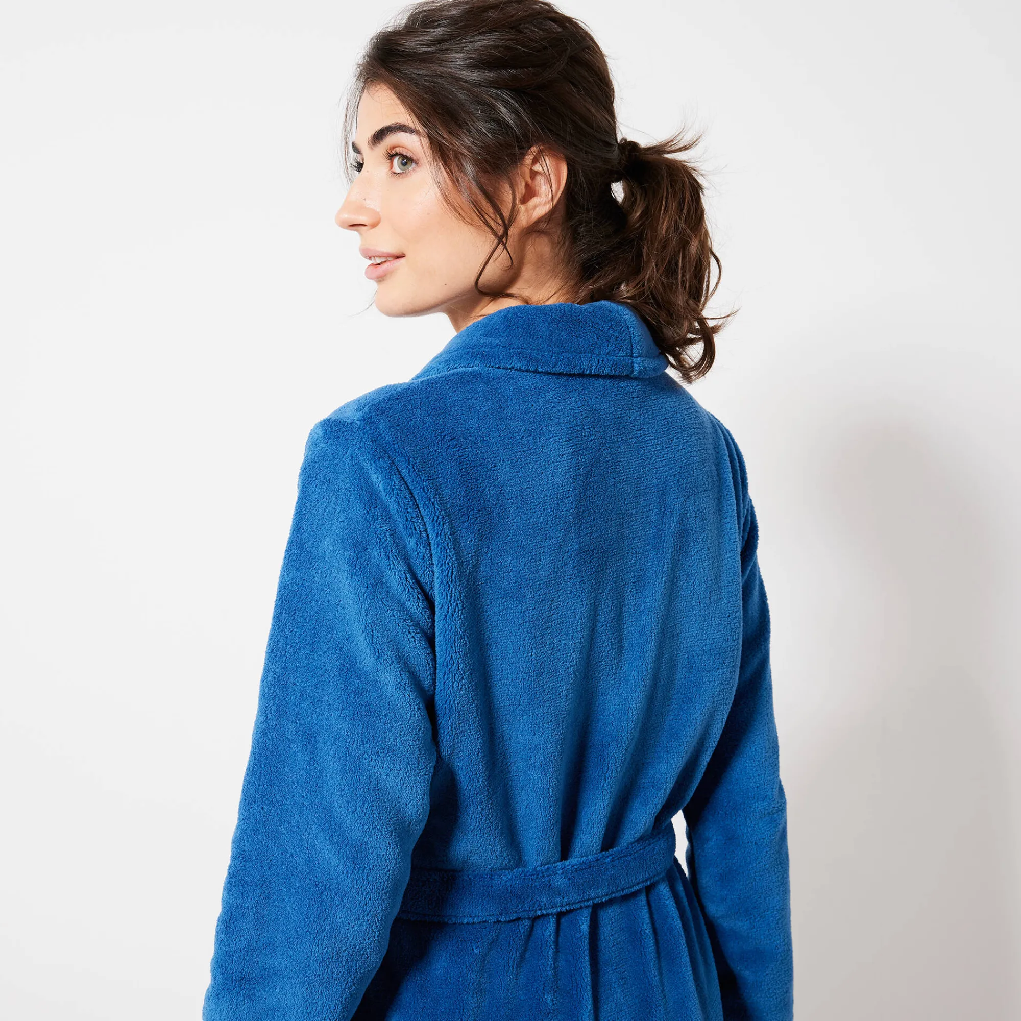 Peignoir En Kamerjas<Blancheporte Peignoir in fleece met pluchetouch - 130 cm lang, lange mouwen blauw