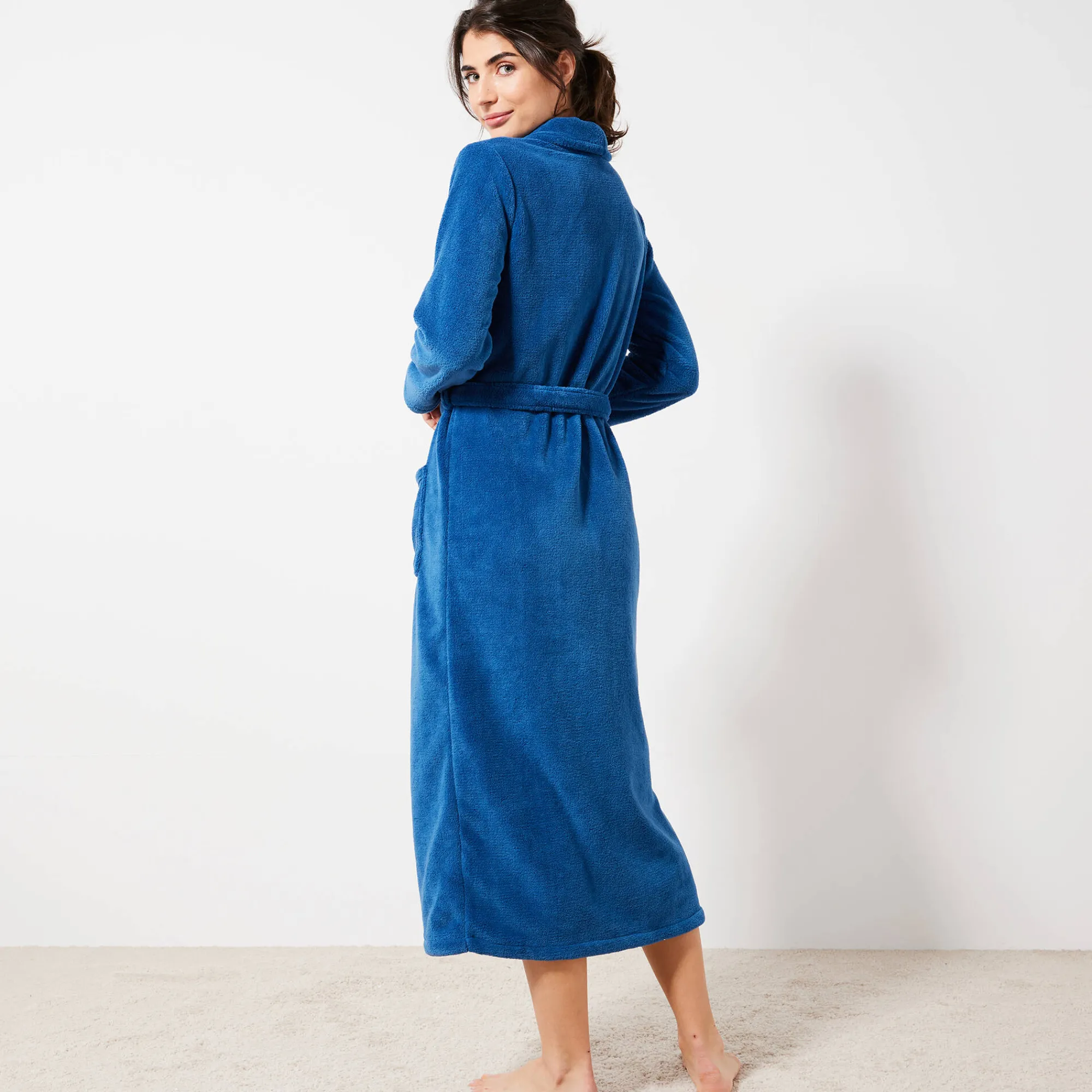 Peignoir En Kamerjas<Blancheporte Peignoir in fleece met pluchetouch - 130 cm lang, lange mouwen blauw
