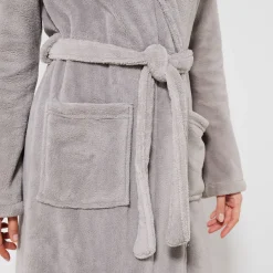 Peignoir En Kamerjas<Blancheporte Peignoir in fleece met pluchetouch - 115 cm lang, lange mouwen grijs