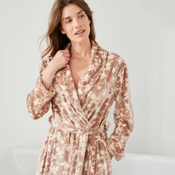 Peignoir En Kamerjas<Blancheporte Peignoir in velours met bloemenprint taupe