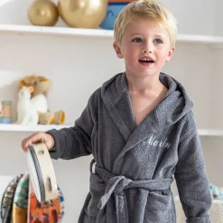 Badjas|Handdoek En Badlaken Kids<Colombine des petits Personaliseerbare badjas voor kinderen, wasbeer grijs