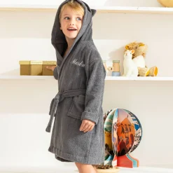 Badjas|Handdoek En Badlaken Kids<Colombine des petits Personaliseerbare badjas voor kinderen, wasbeer grijs