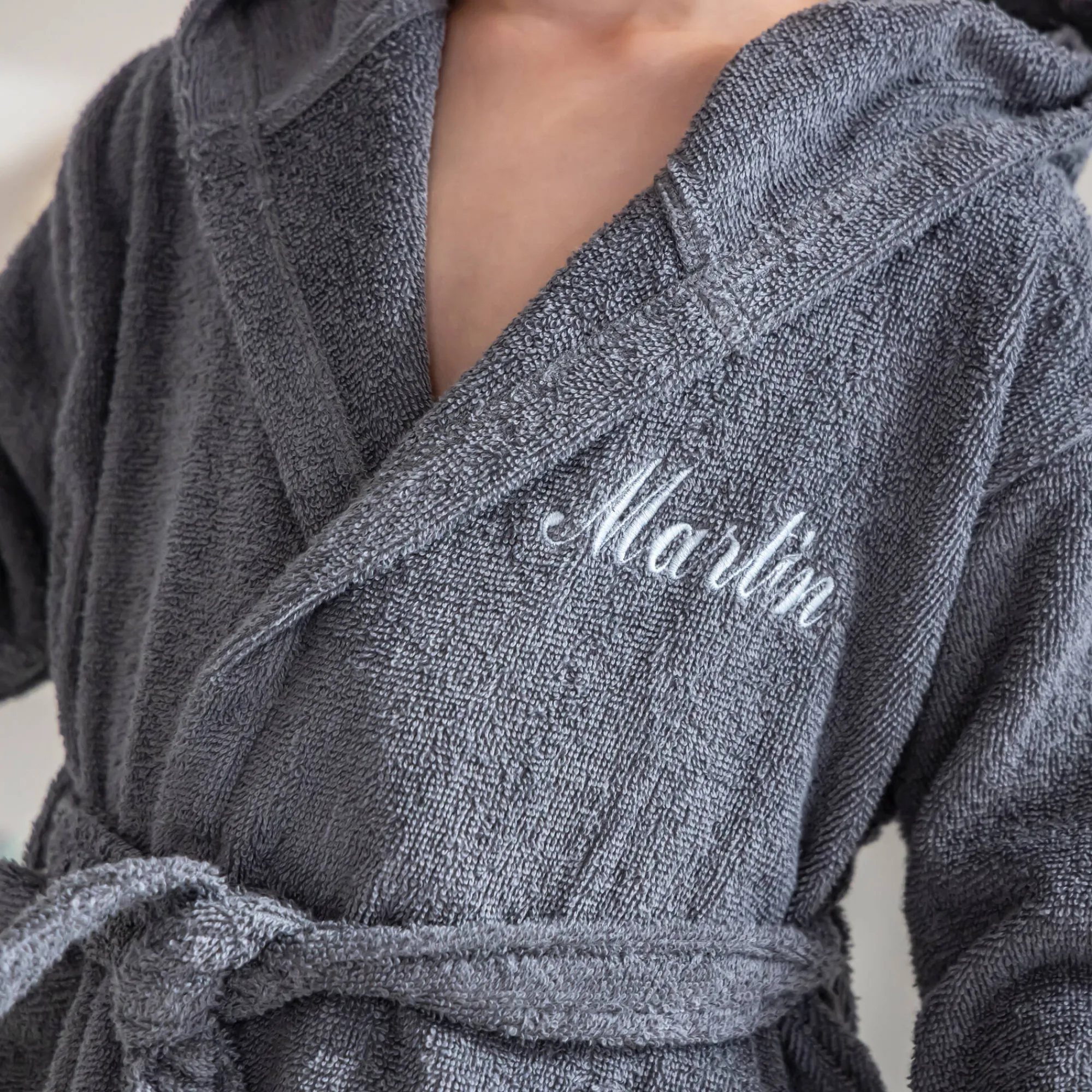 Badjas|Handdoek En Badlaken Kids<Colombine des petits Personaliseerbare badjas voor kinderen, wasbeer grijs