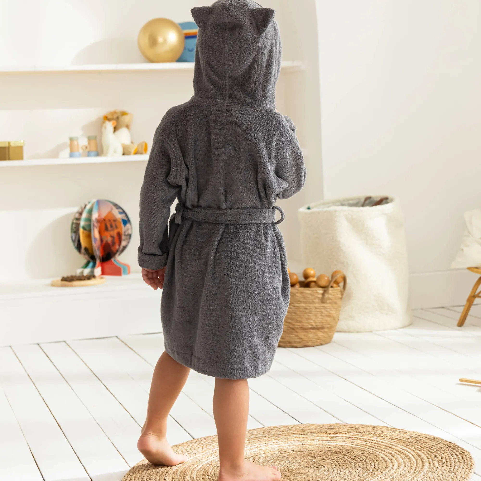 Badjas|Handdoek En Badlaken Kids<Colombine des petits Personaliseerbare badjas voor kinderen, wasbeer grijs