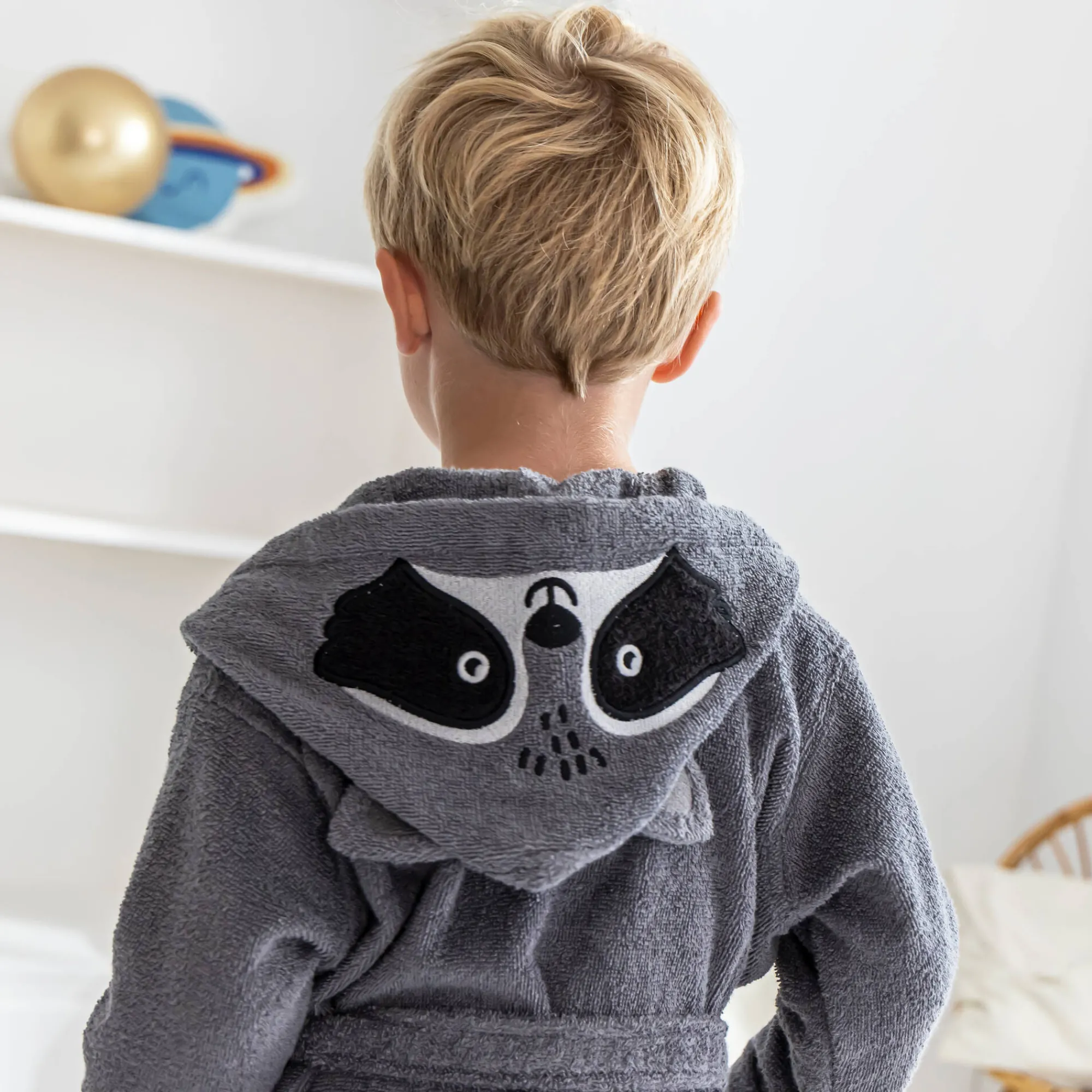 Badjas|Handdoek En Badlaken Kids<Colombine des petits Personaliseerbare badjas voor kinderen, wasbeer grijs
