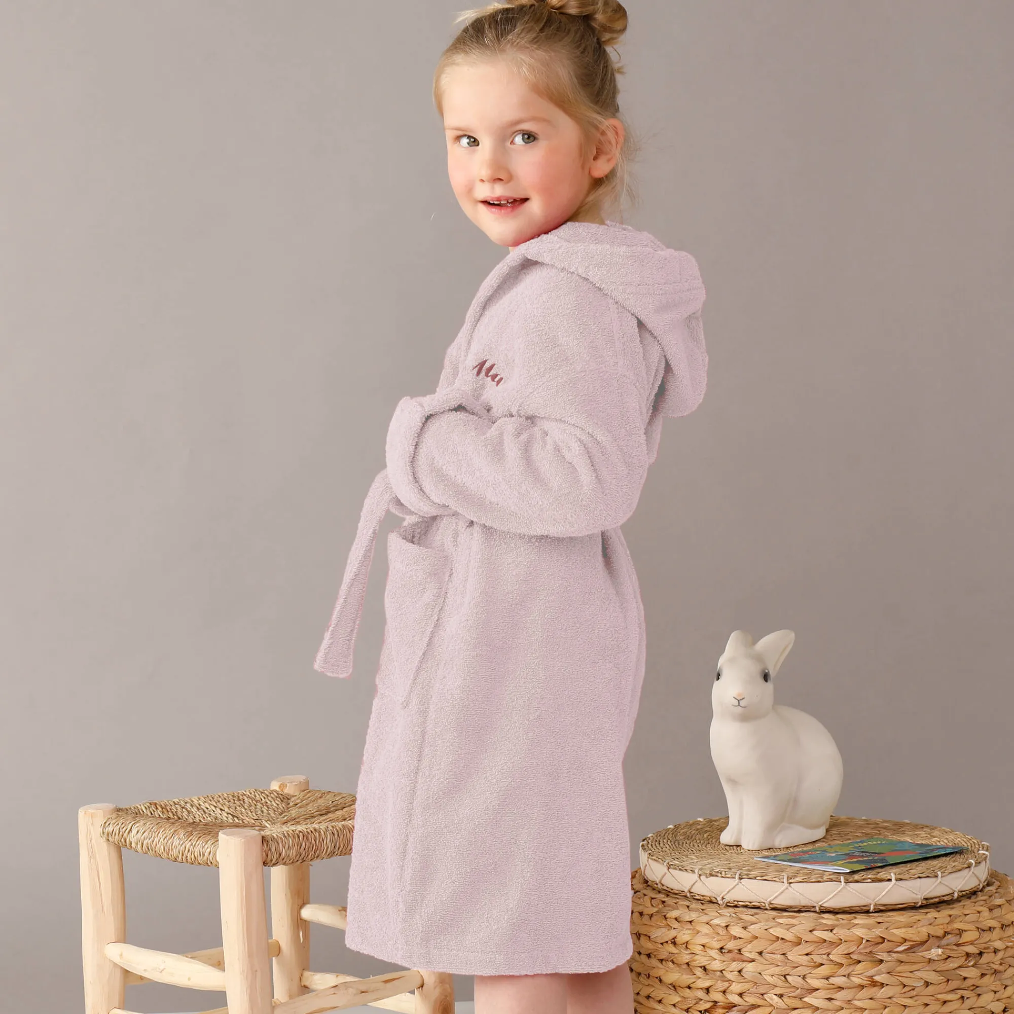 Badjas|Handdoek En Badlaken Kids<Colombine des petits Personaliseerbare badjas met kap in badstof, kinderen roze