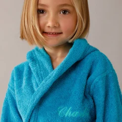 Badjas|Handdoek En Badlaken Kids<Colombine des petits Personaliseerbare badjas met kap in badstof, kinderen turkoois