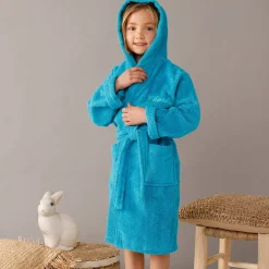 Badjas|Handdoek En Badlaken Kids<Colombine des petits Personaliseerbare badjas met kap in badstof, kinderen turkoois