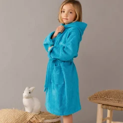 Badjas|Handdoek En Badlaken Kids<Colombine des petits Personaliseerbare badjas met kap in badstof, kinderen turkoois