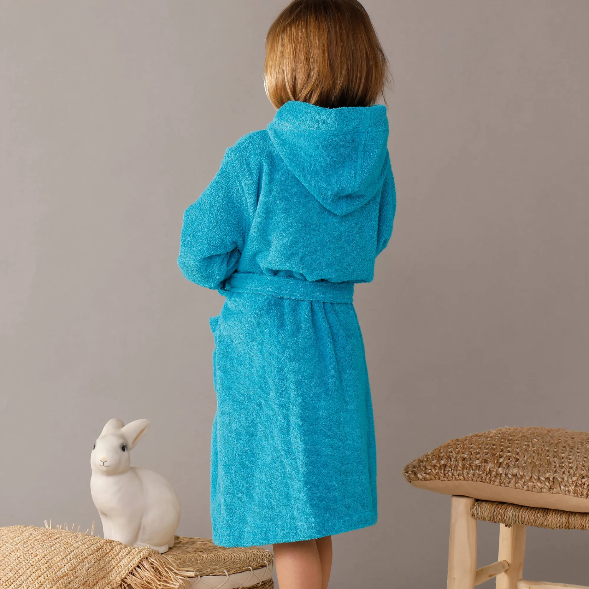 Badjas|Handdoek En Badlaken Kids<Colombine des petits Personaliseerbare badjas met kap in badstof, kinderen turkoois