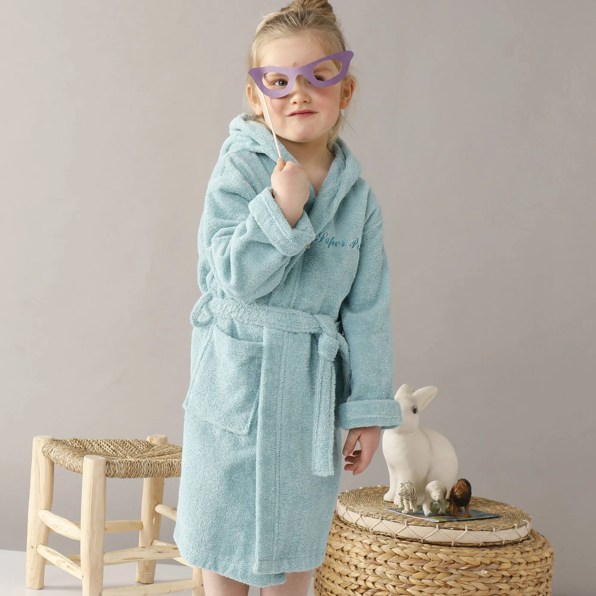 Badjas|Handdoek En Badlaken Kids<Colombine des petits Personaliseerbare badjas met kap in badstof, kinderen watergroen
