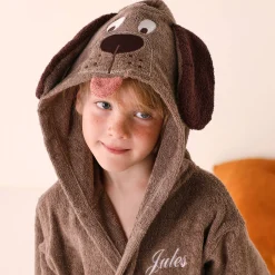 Badjas|Handdoek En Badlaken Kids<Colombine des petits Personaliseerbare "hond" kinderbadjas met kap, katoenen badstof - 340 g/m² chocolade