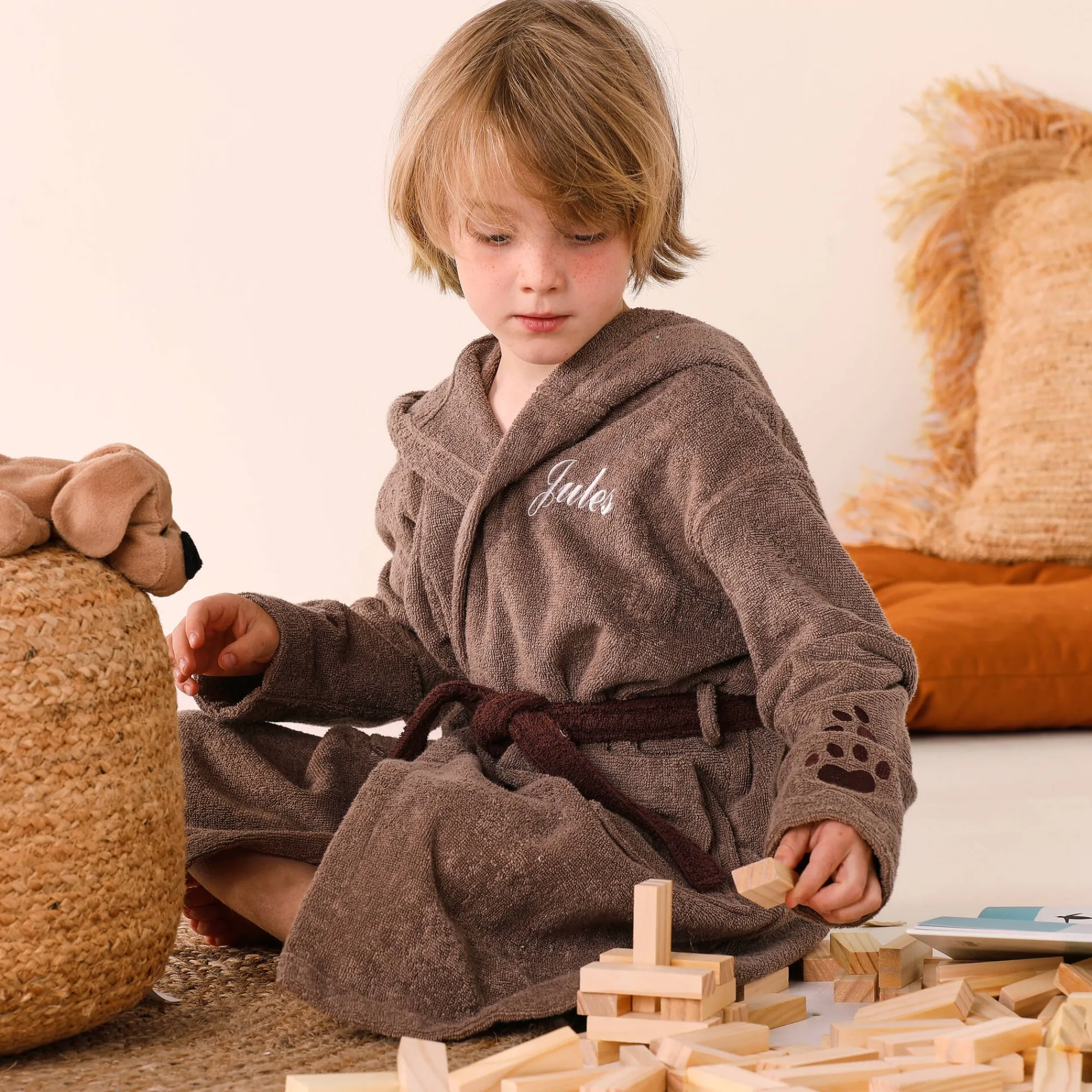 Badjas|Handdoek En Badlaken Kids<Colombine des petits Personaliseerbare "hond" kinderbadjas met kap, katoenen badstof - 340 g/m² chocolade