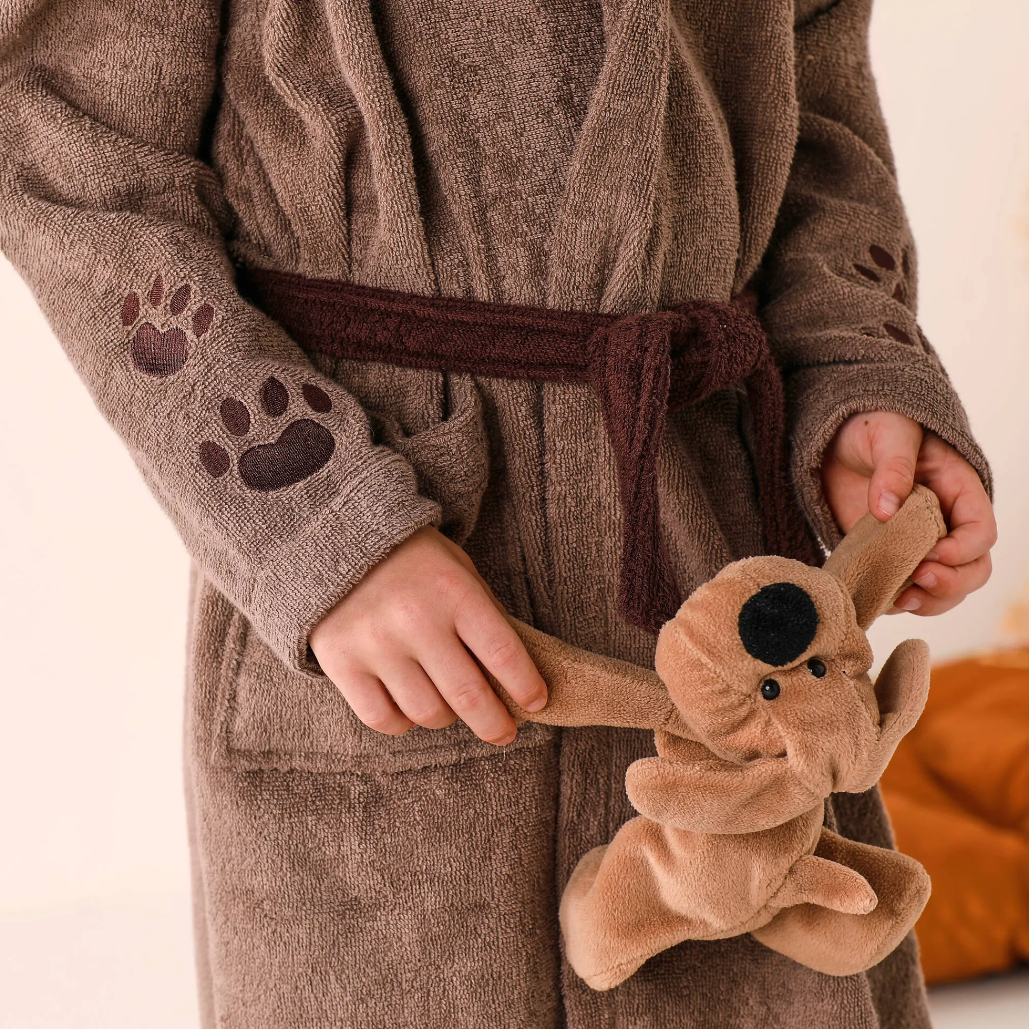 Badjas|Handdoek En Badlaken Kids<Colombine des petits Personaliseerbare "hond" kinderbadjas met kap, katoenen badstof - 340 g/m² chocolade