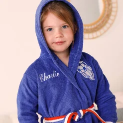 Badjas|Handdoek En Badlaken Kids<Colombine des petits Personaliseerbare "voetbal" kinderbadjas met kap, katoenen badstof - 340 g/m² felblauw