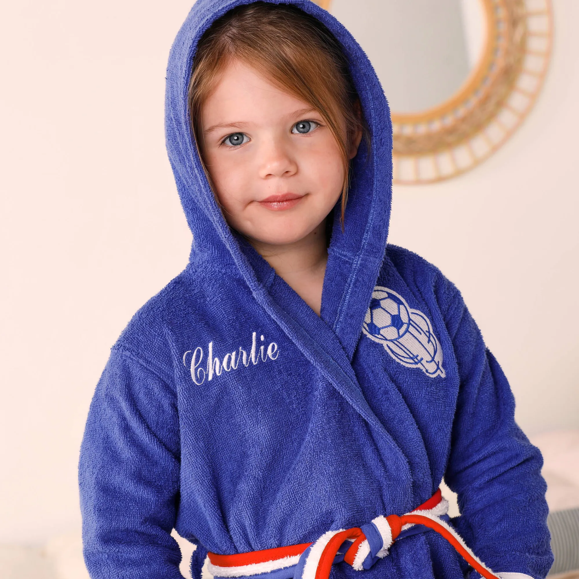 Badjas|Handdoek En Badlaken Kids<Colombine des petits Personaliseerbare "voetbal" kinderbadjas met kap, katoenen badstof - 340 g/m² felblauw