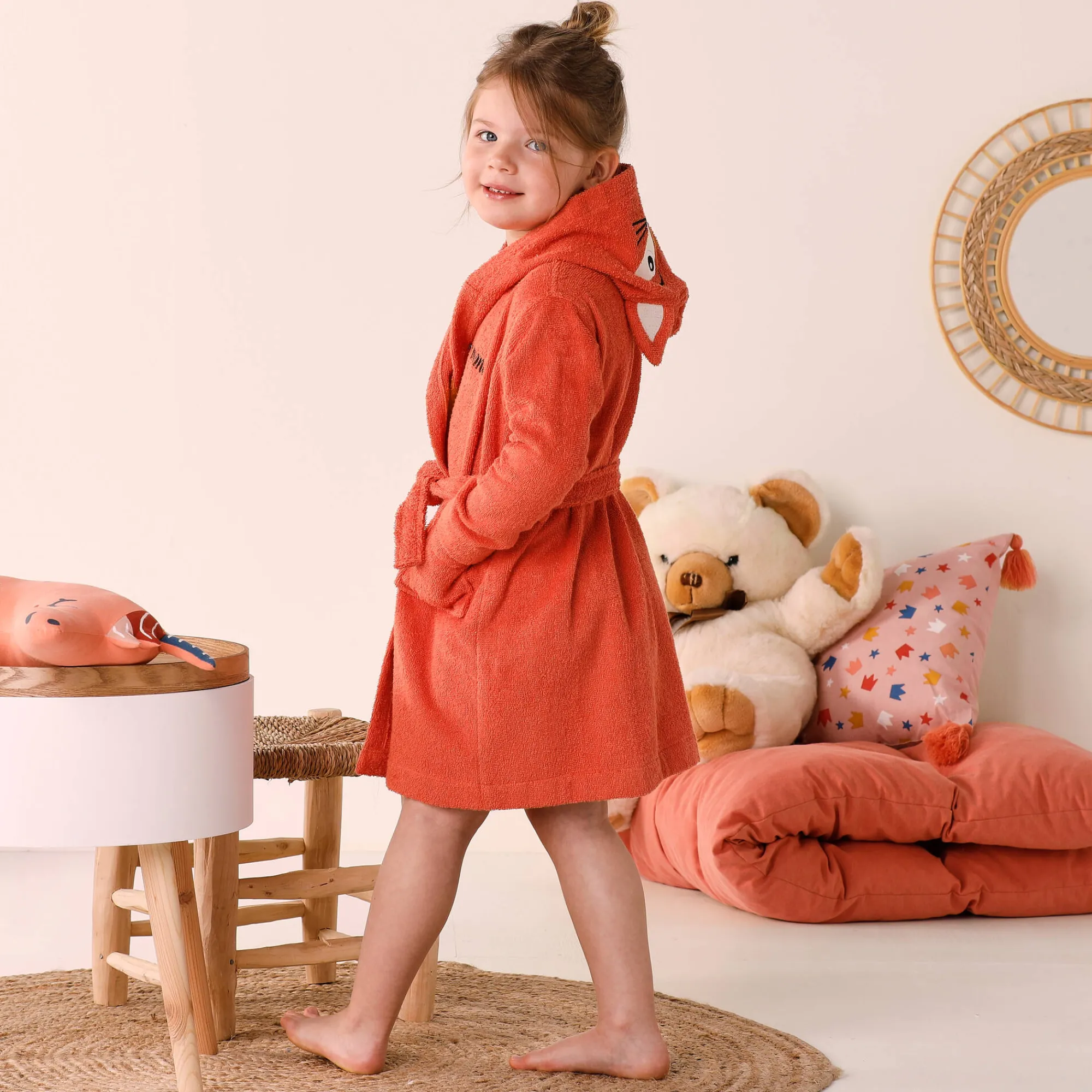 Badjas|Badjas Kids<Colombine des petits Personaliseerbare "vos" kinderbadjas met kap, katoenen badstof - 340 g/m² saffraangeel