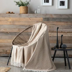 Plaid<Blancheporte Plaid met tweekleurig kepermotief beige / wit