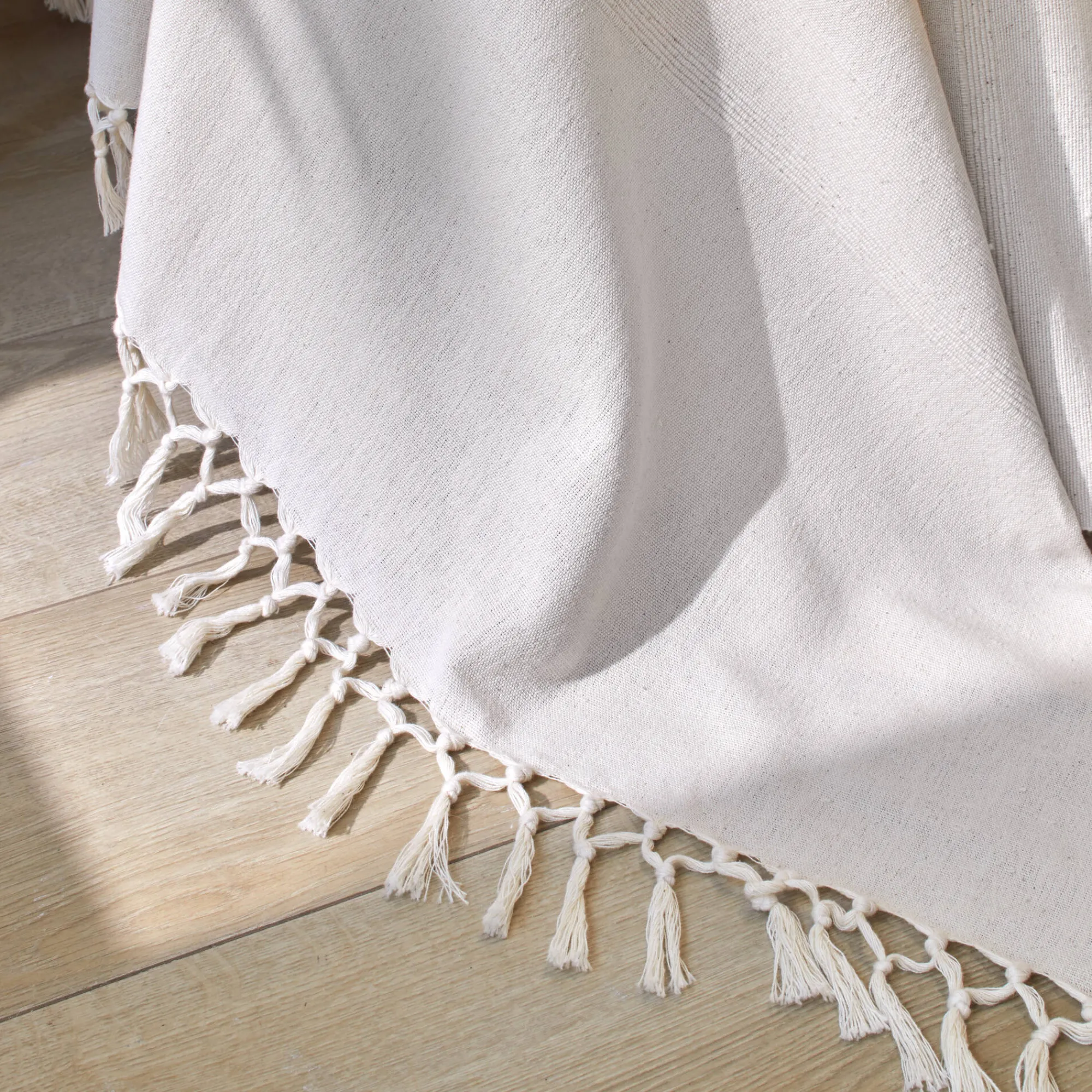 Zeildoekstof<Blancheporte Plaid of sprei, effen katoen met artisanaal weefsel ecru