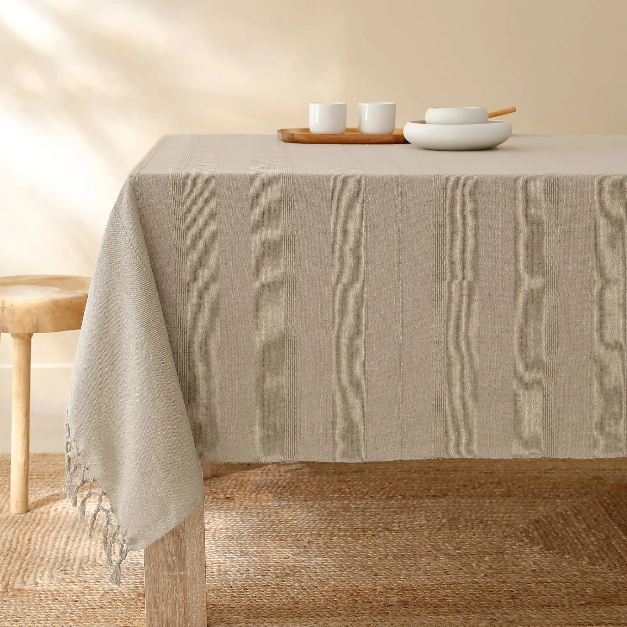 Zeildoekstof<Blancheporte Plaid of sprei, effen katoen met artisanaal weefsel vlaskleur