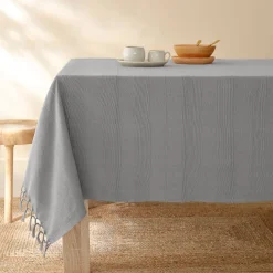 Zeildoekstof<Blancheporte Plaid of sprei, effen katoen met artisanaal weefsel parelgrijs