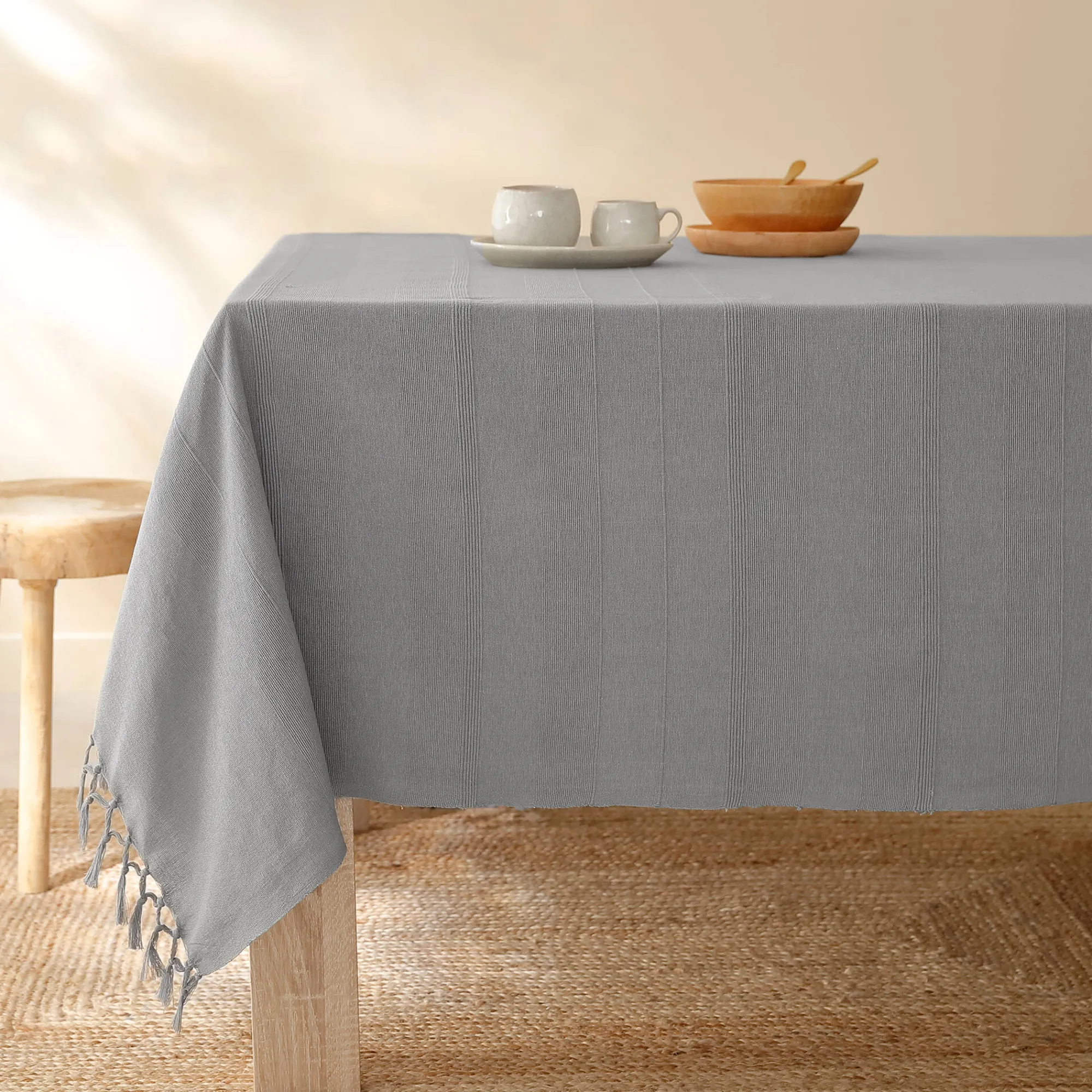 Zeildoekstof<Blancheporte Plaid of sprei, effen katoen met artisanaal weefsel parelgrijs