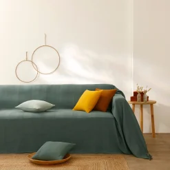 Zeildoekstof<Blancheporte Plaid of sprei, effen katoen met artisanaal weefsel grijsgroen